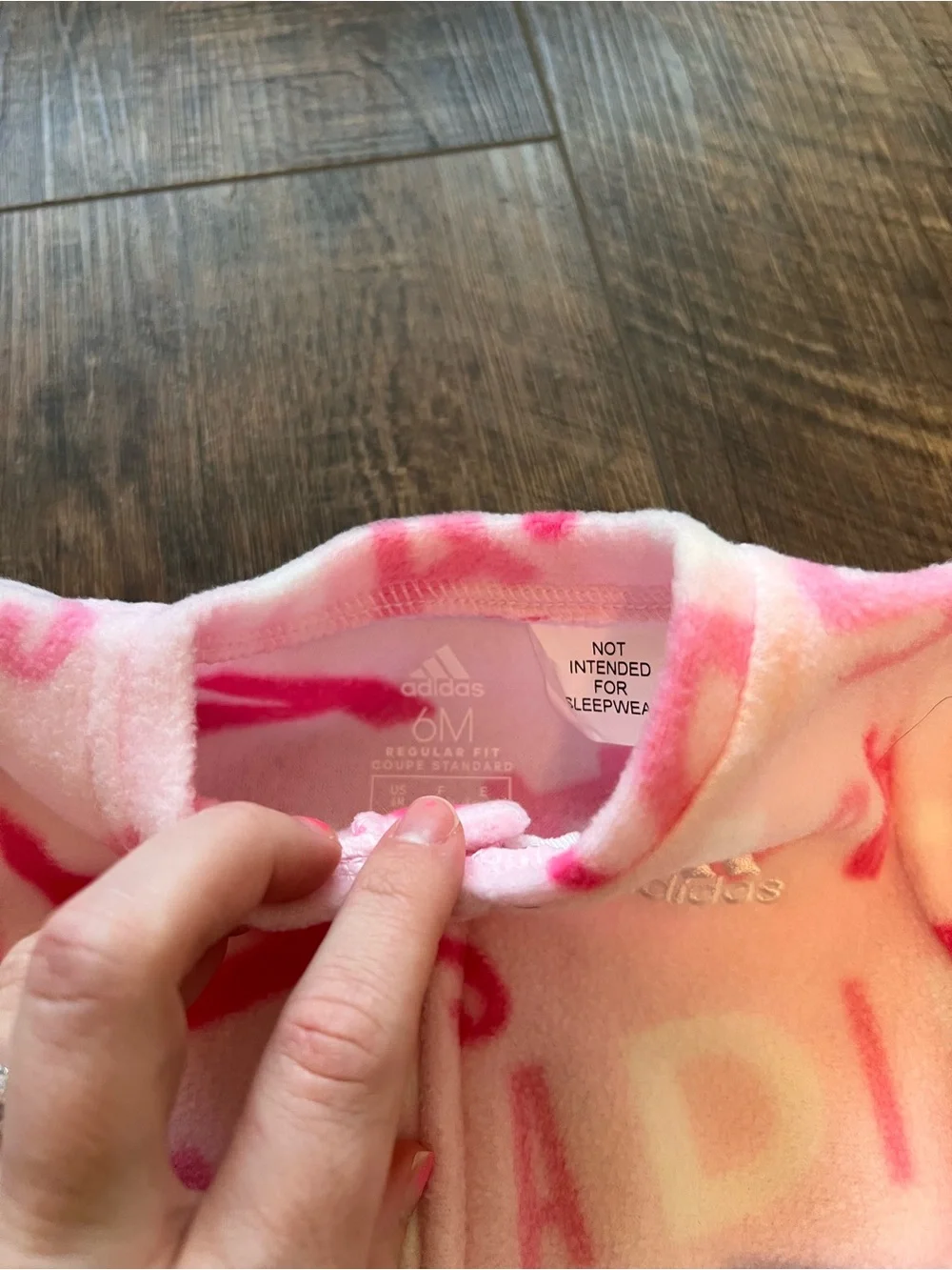 adidas Pink Fleece Footed One-Piece with Logo Print